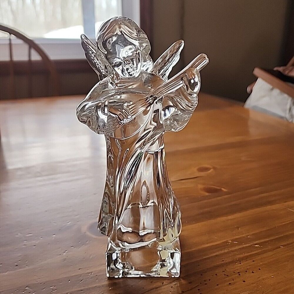 Mikasa Lead Crystal Angel Playing Mandolin Herald Collection Germany  8.5" Tall